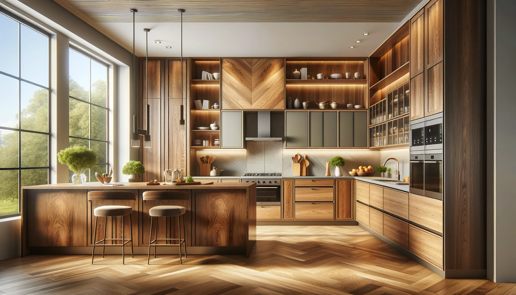 modern kitchen with oak and walnut cabvinets by VorobCraft