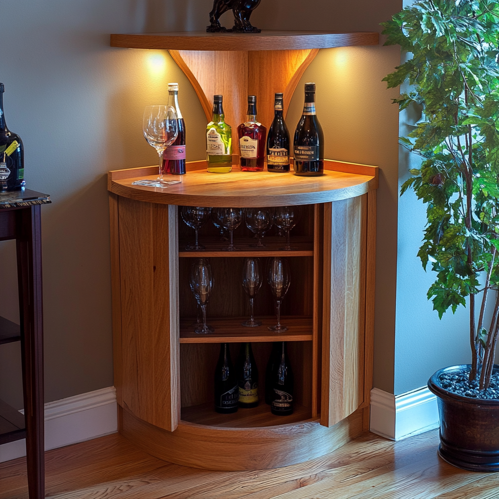 Custom corner bar cabinet for small spaces