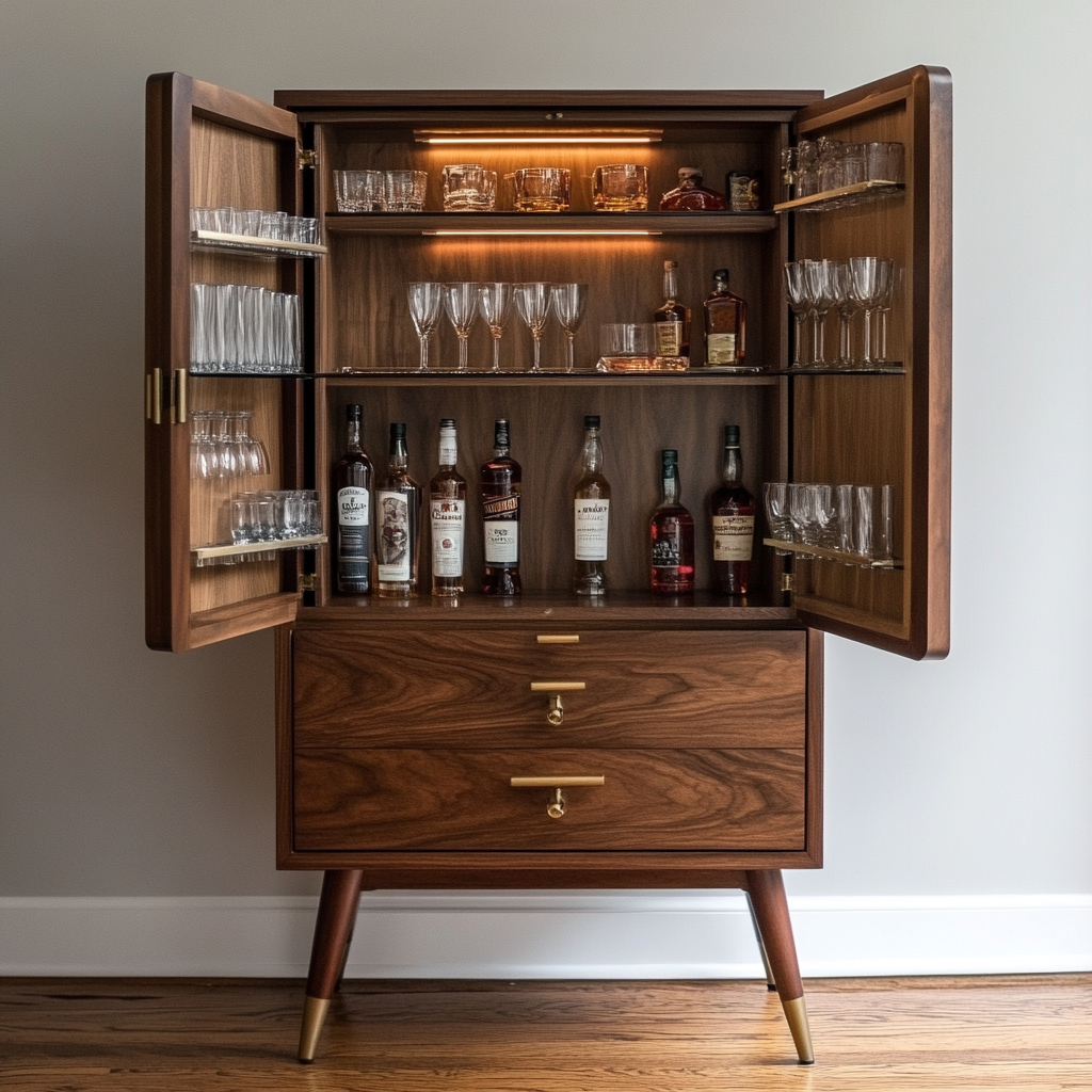 Retro-inspired custom bar cabinet