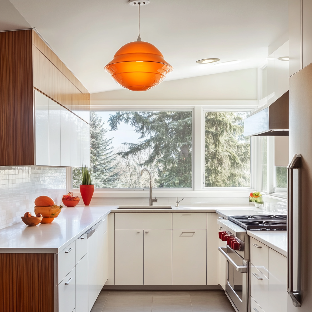 Retro pendant in a modern kitchen