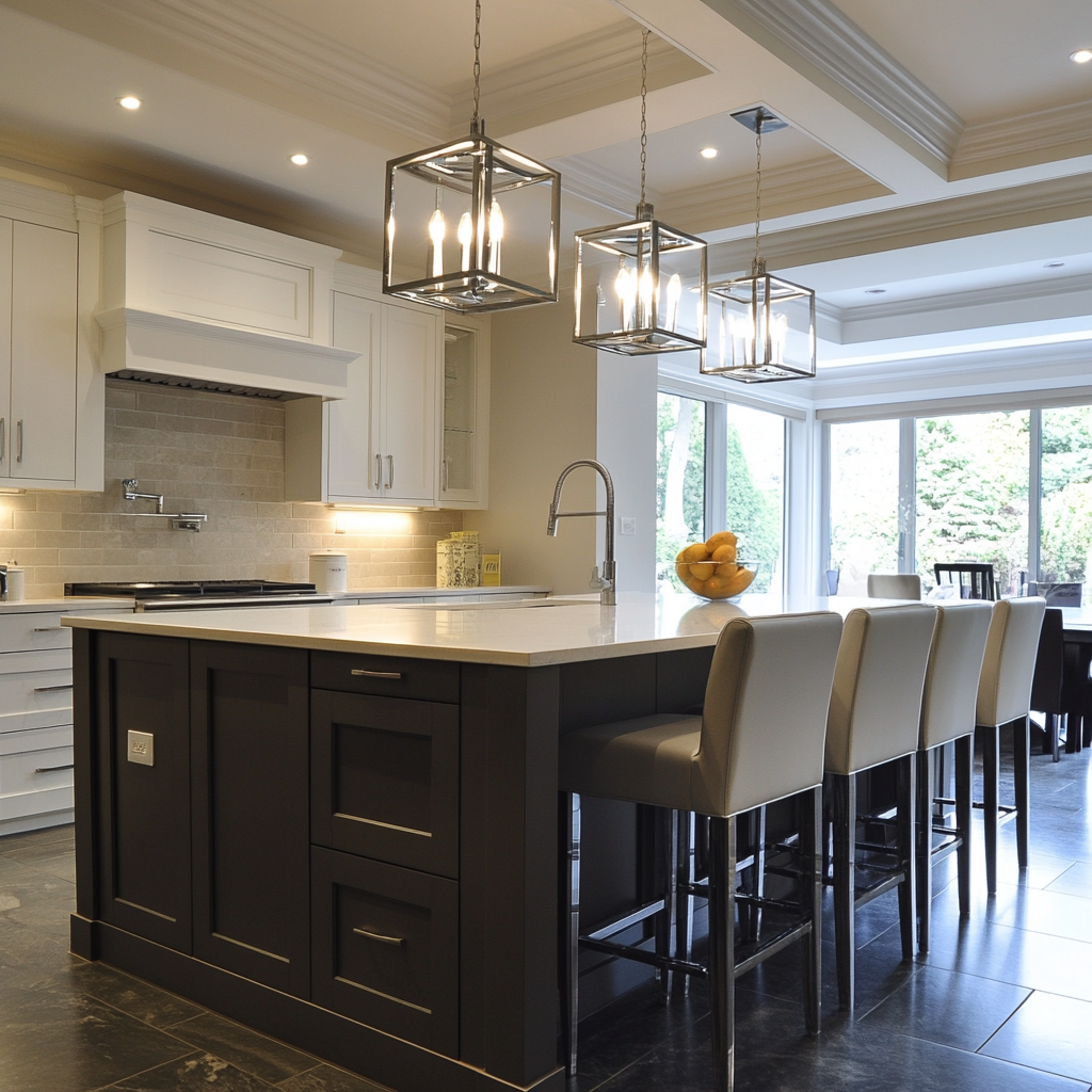 A spacious Mississauga kitchen with a family-friendly island