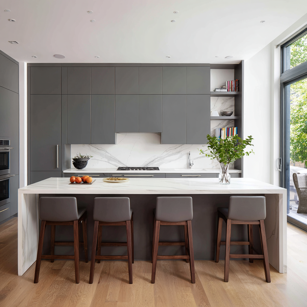 Modern Toronto kitchen with matte grey MDF slab cabinet doors