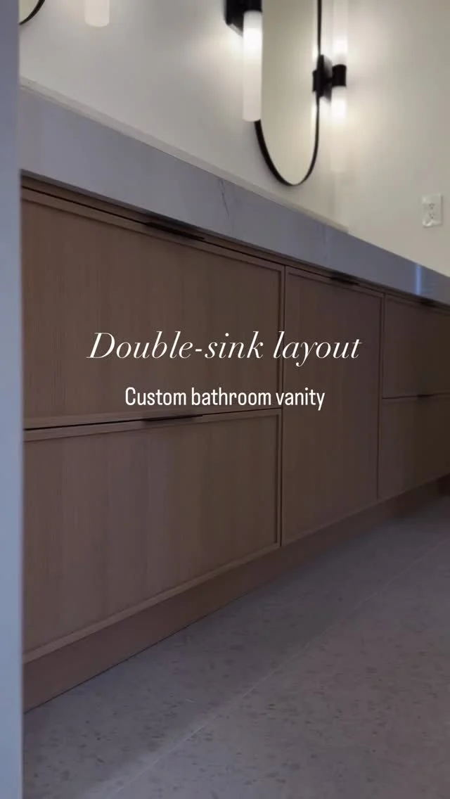 Double sink layout custom vanity.
Custom built to fit the way you live.

📍 Toronto
Material: Veneered Oak
Finish: Custom Natural Stain